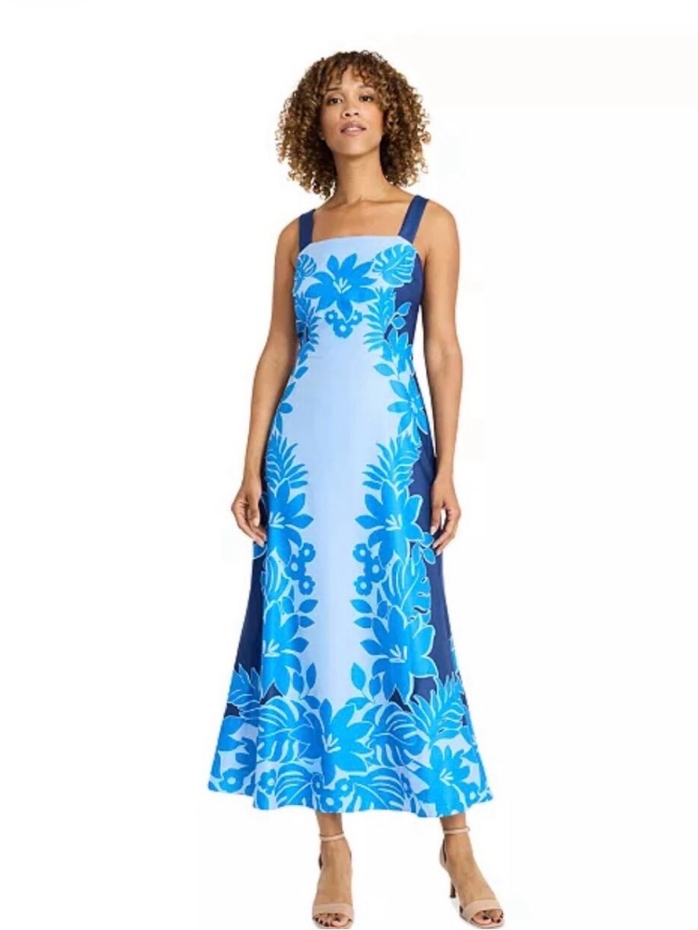Maggy London Blue Maxi Dress Tropical Floral Column Dress Size 2 Vacation